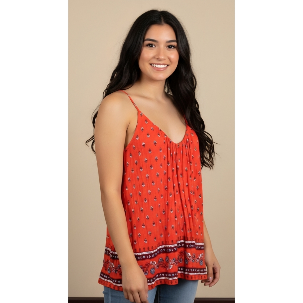 Old Navy Red Printed Spaghetti-Strap Tank Top Size L
